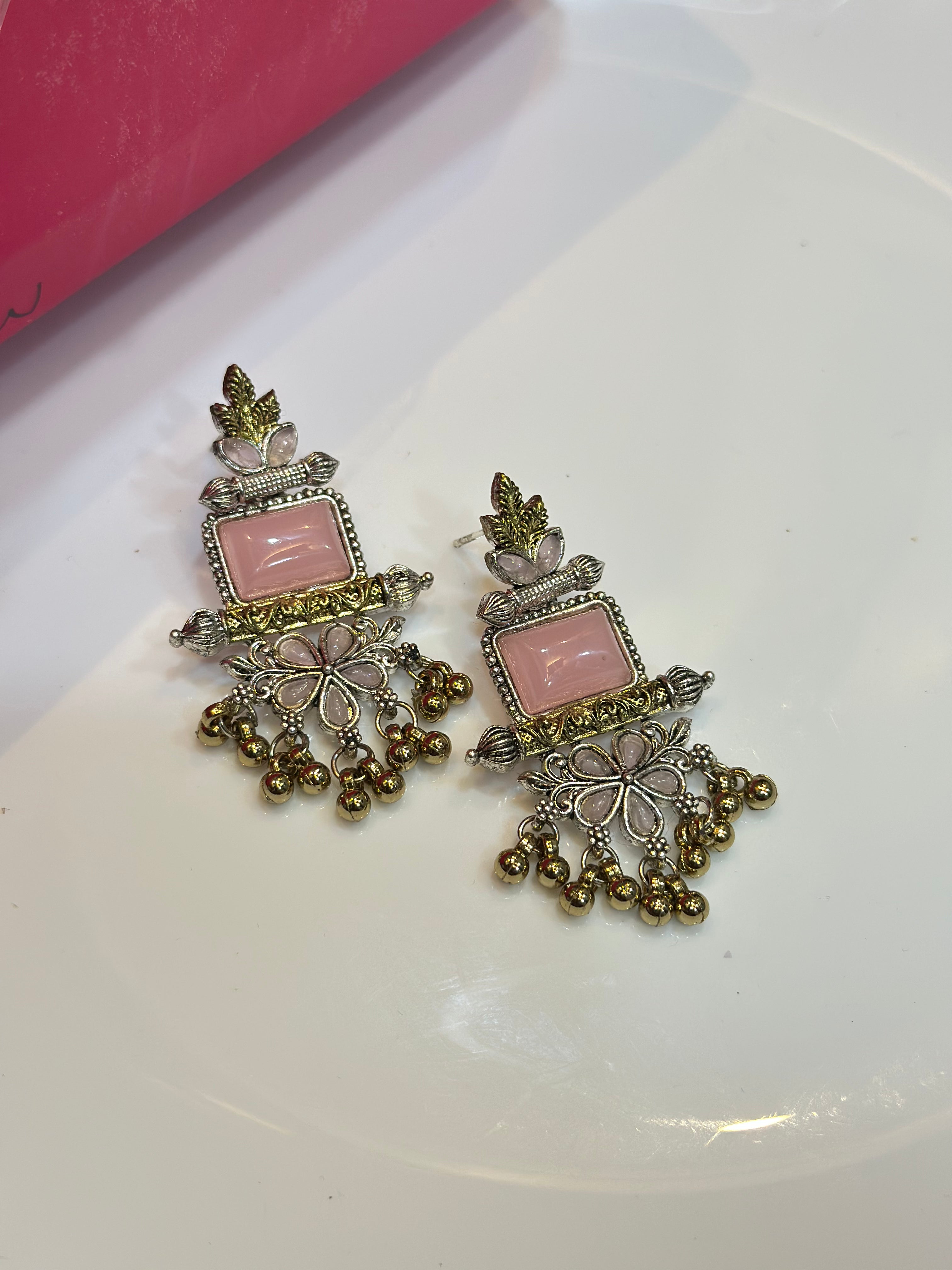 Pink brass earrings