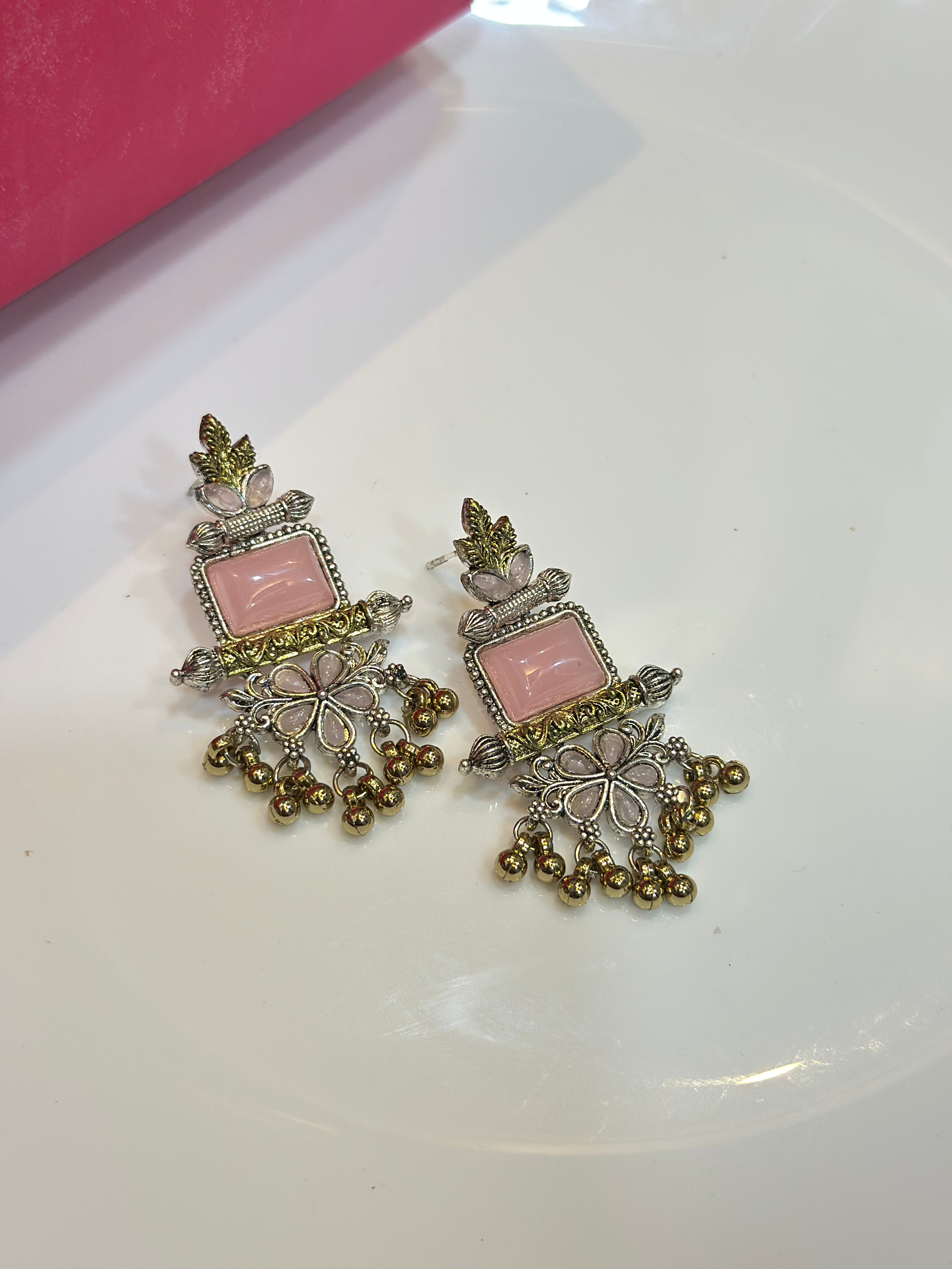 Pink brass earrings