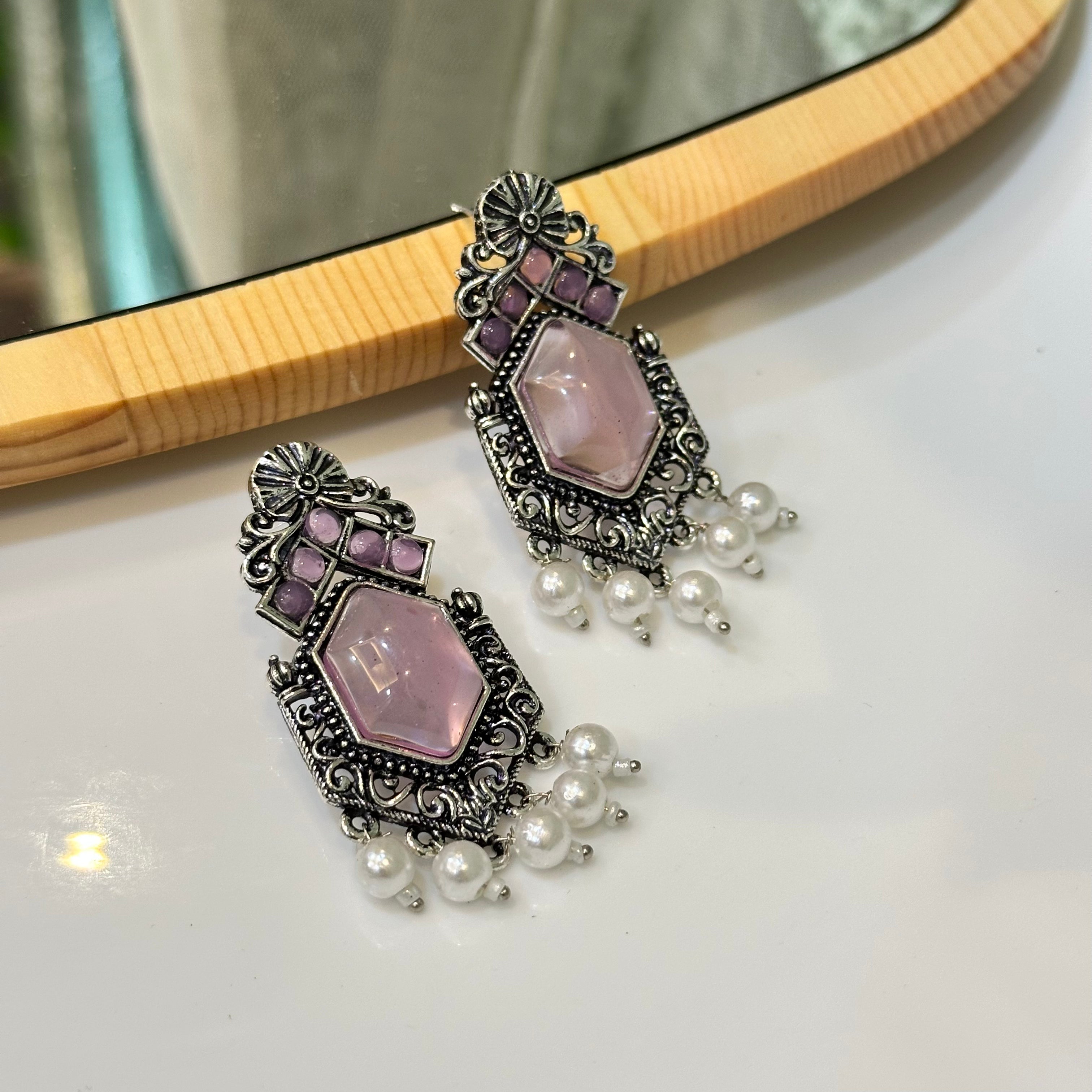 Pink pearl earrings