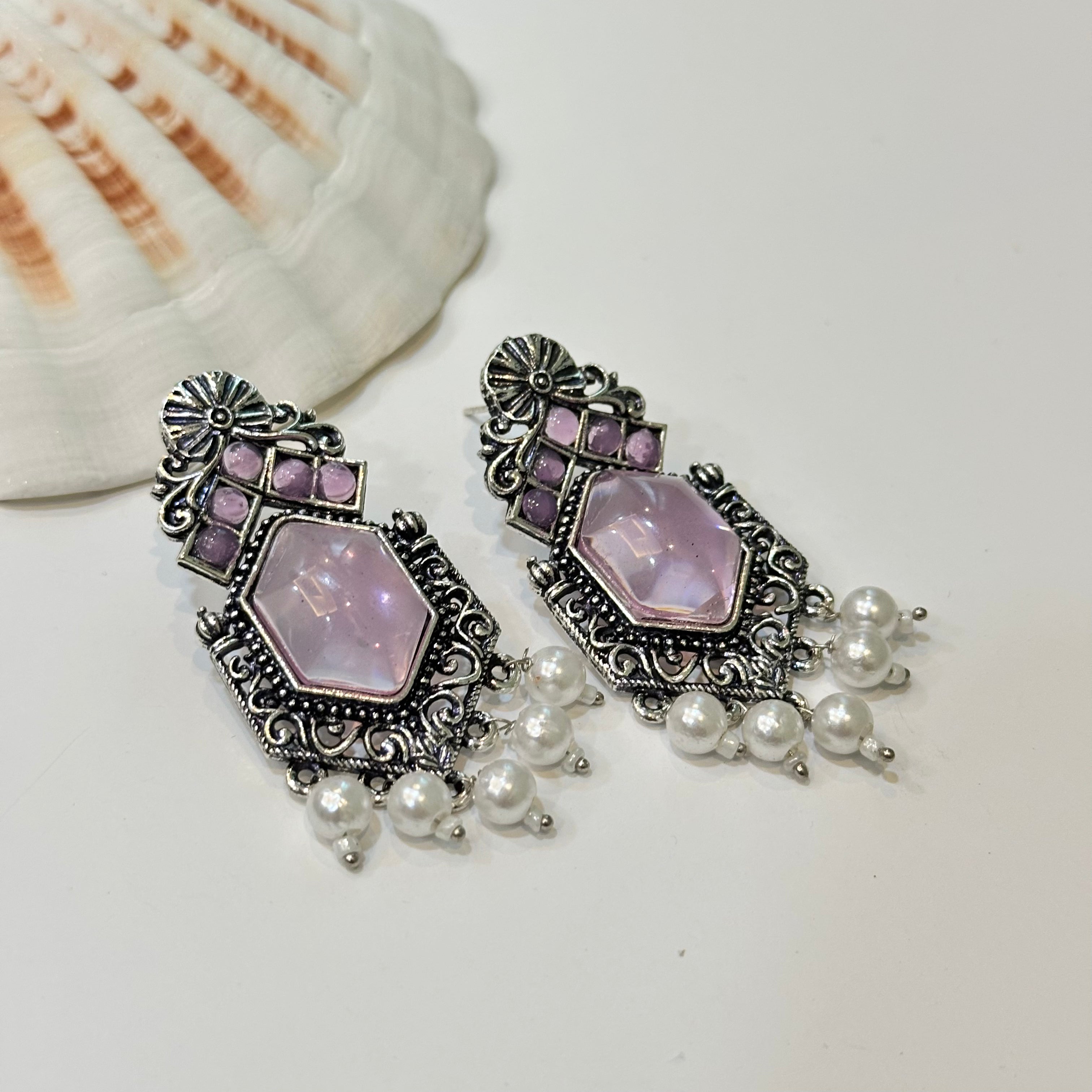 Pink pearl earrings