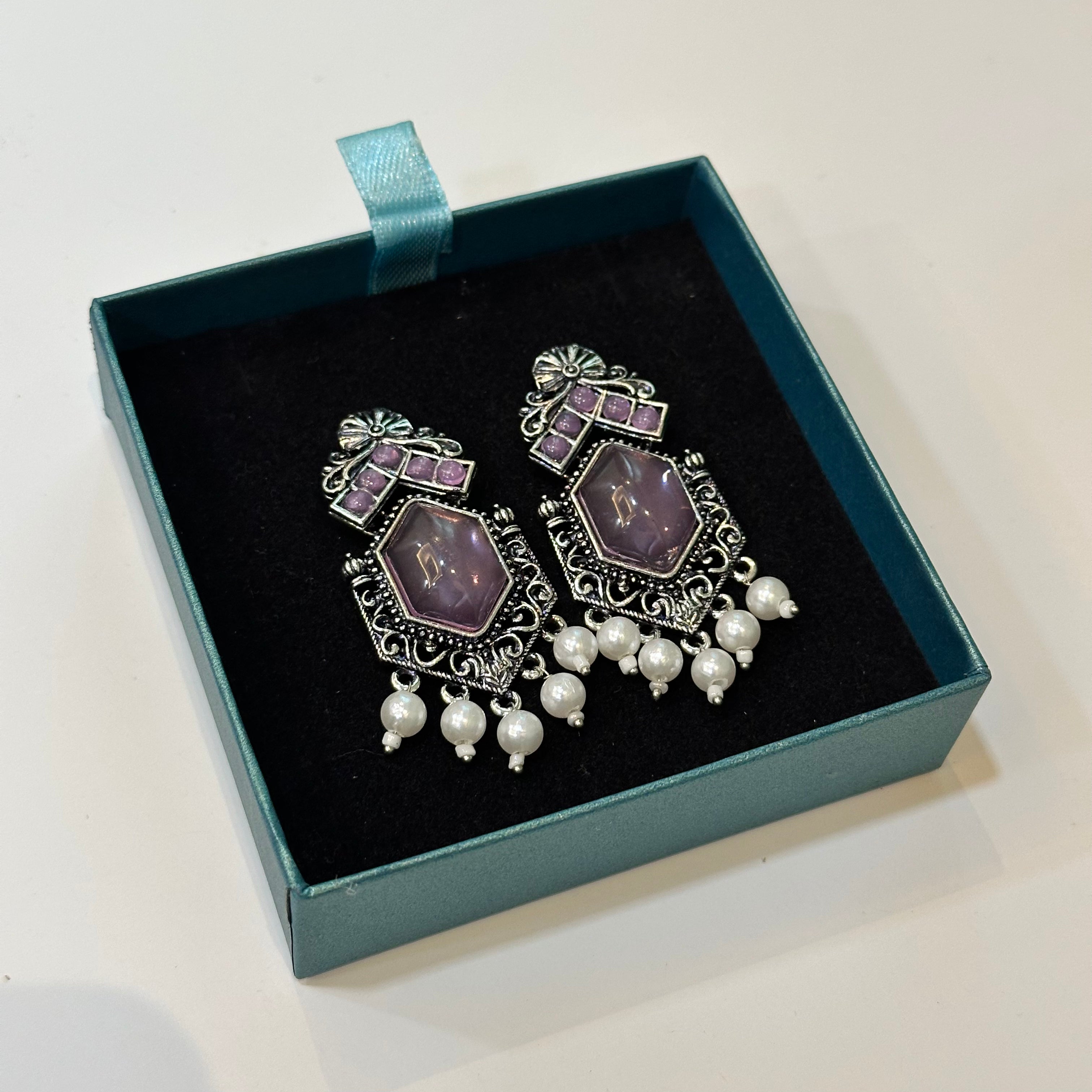 Pink pearl earrings