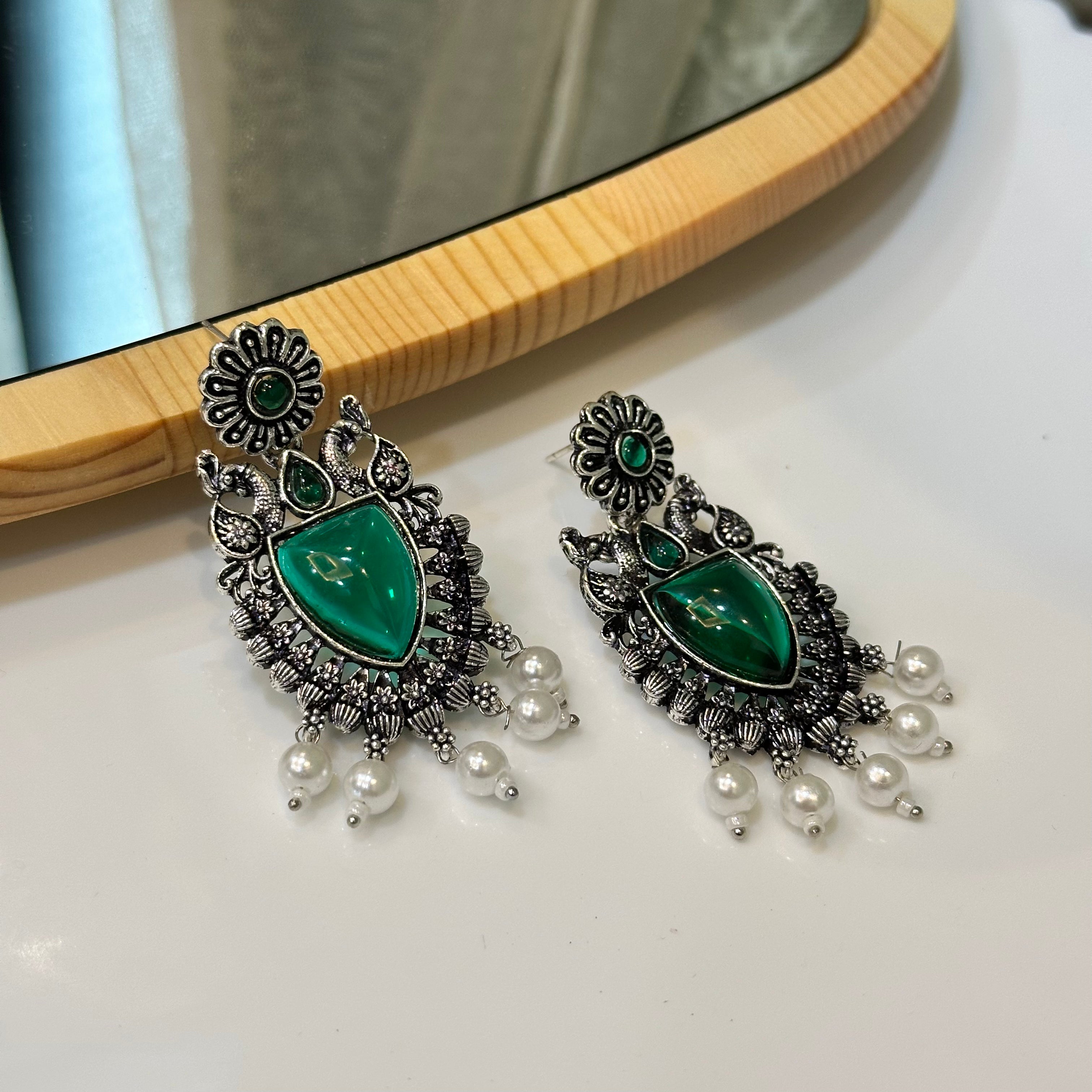 Teal flower earrings