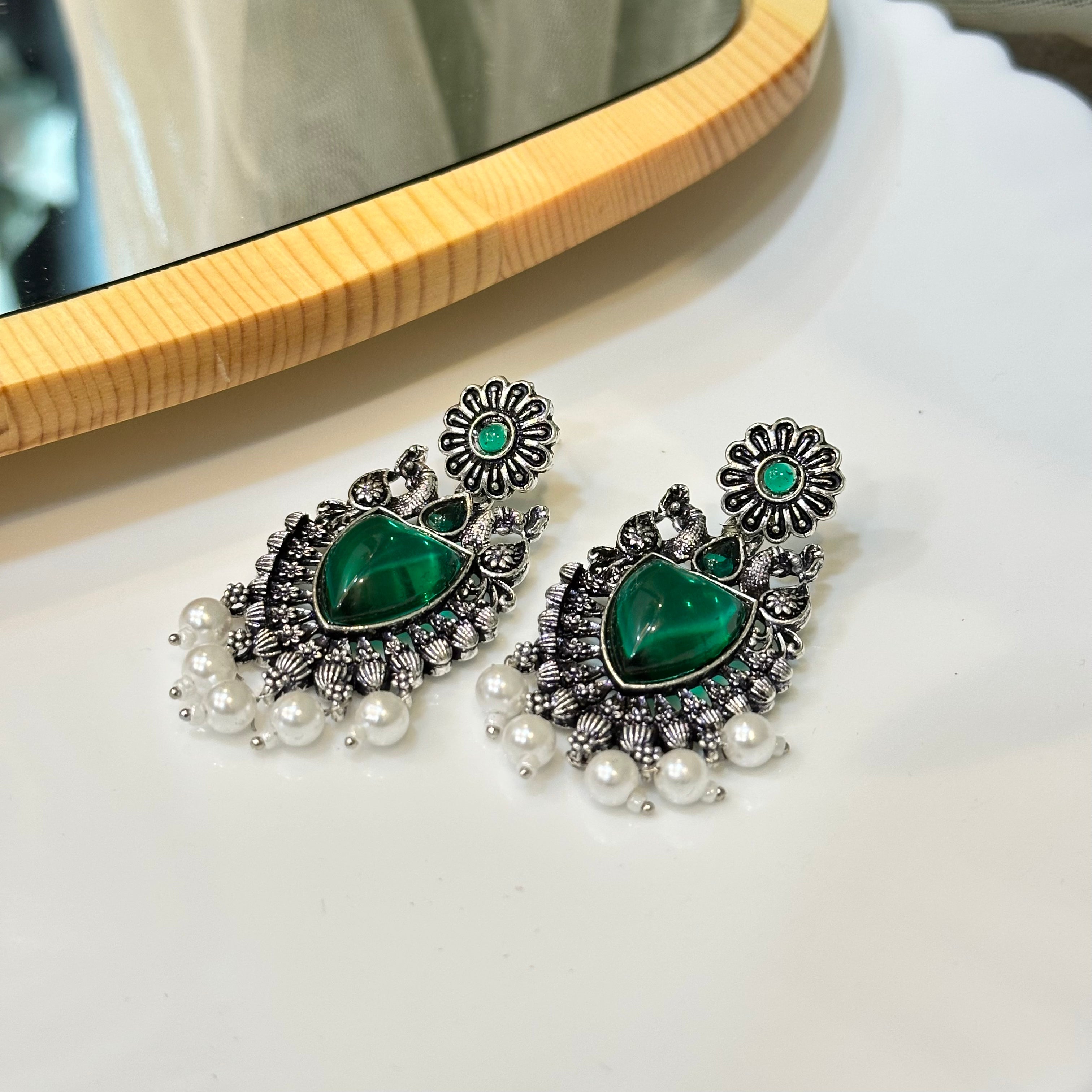 Teal flower earrings