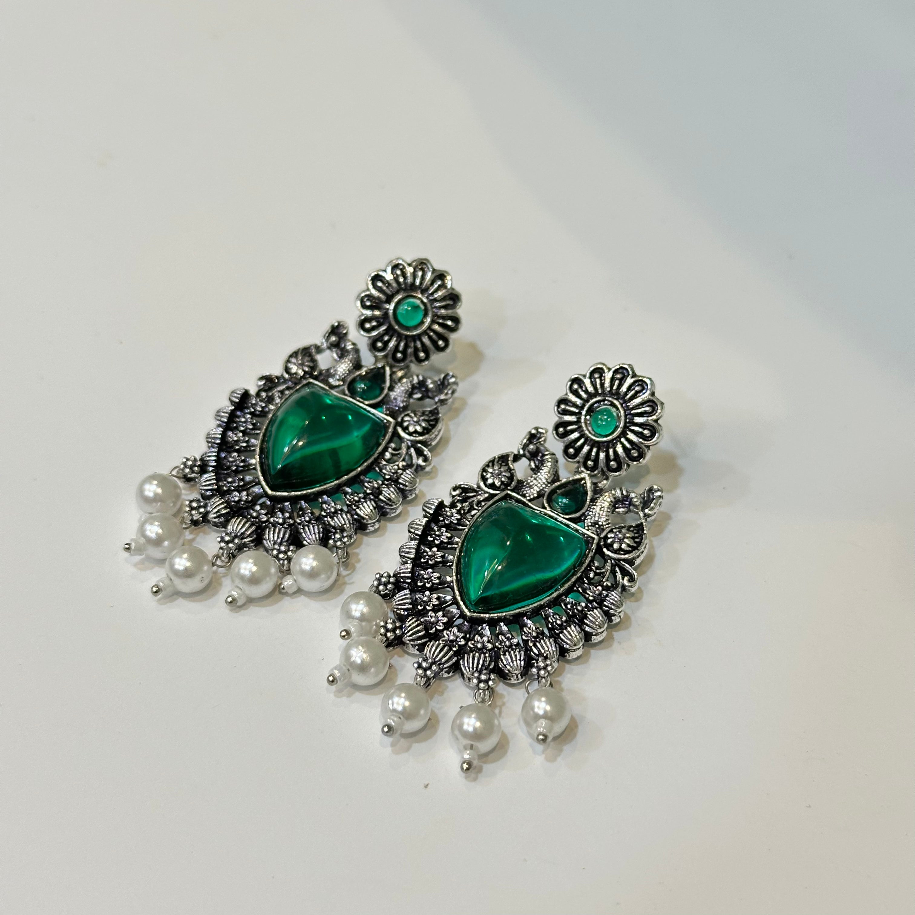 Teal flower earrings