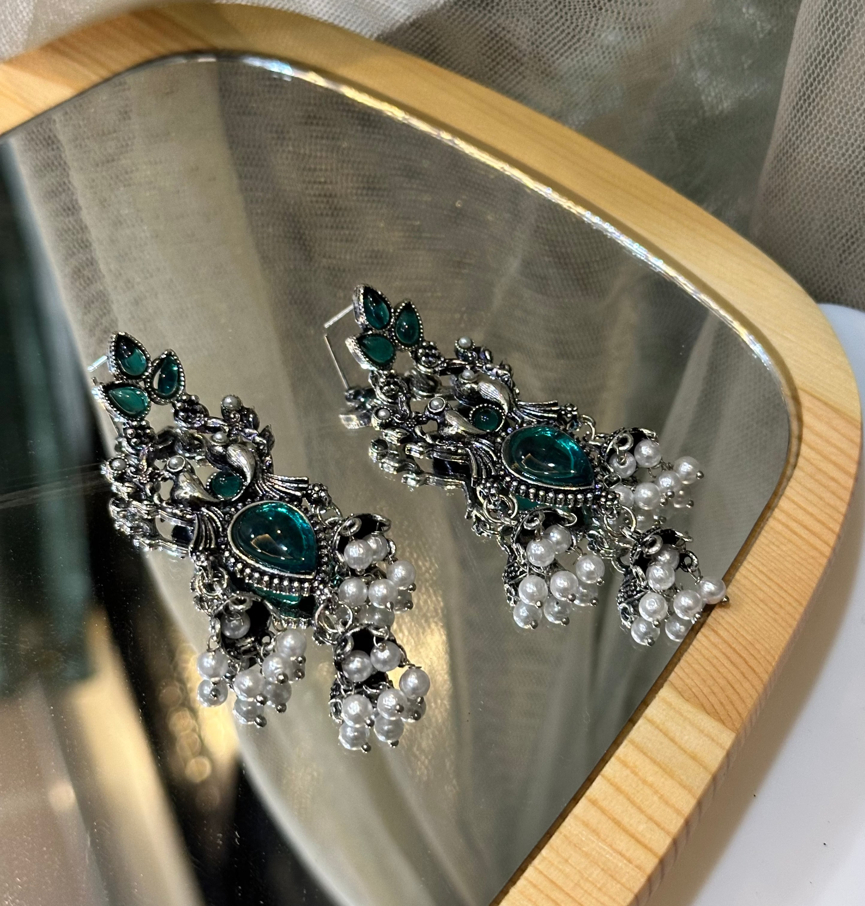 Teal flower earrings