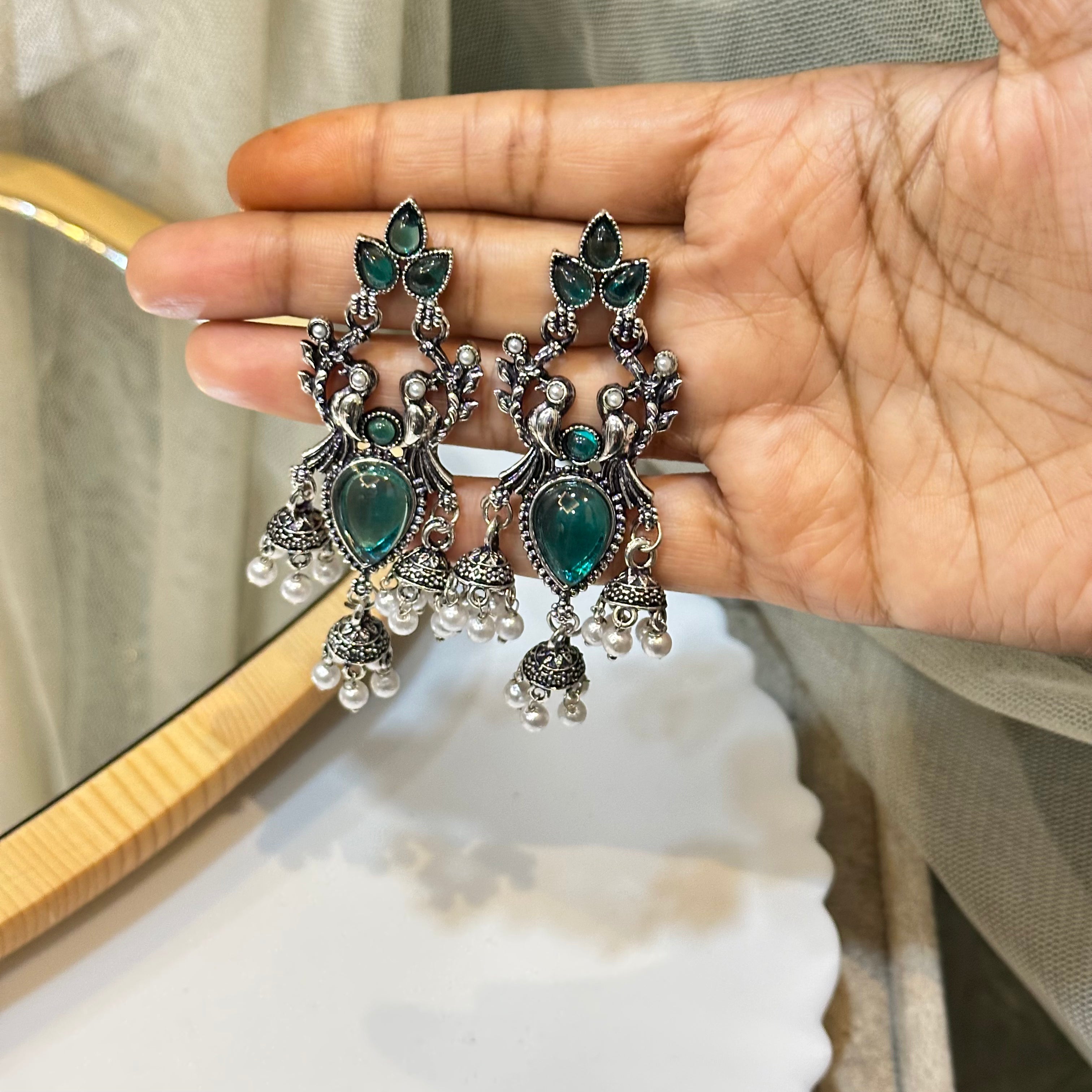 Teal flower earrings