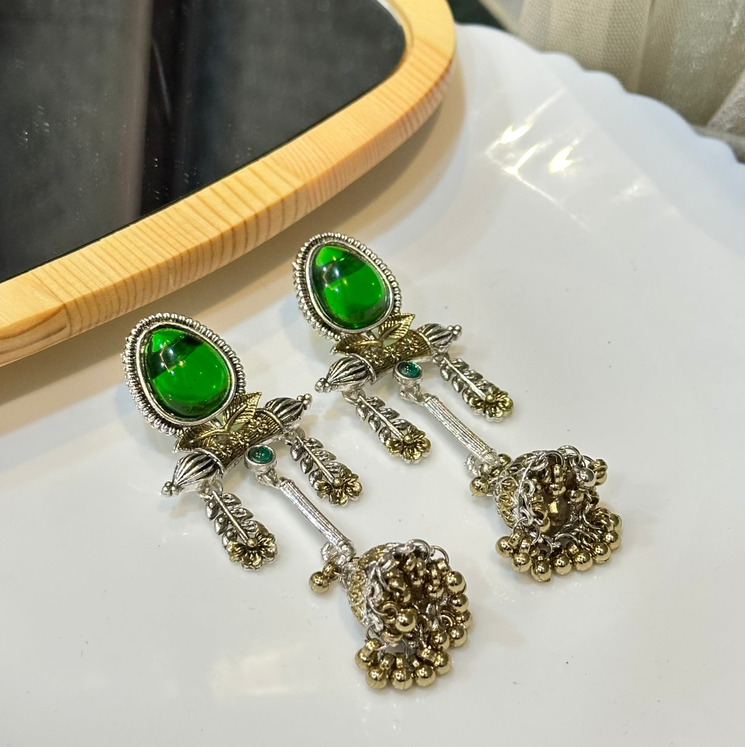 Green brass earrings
