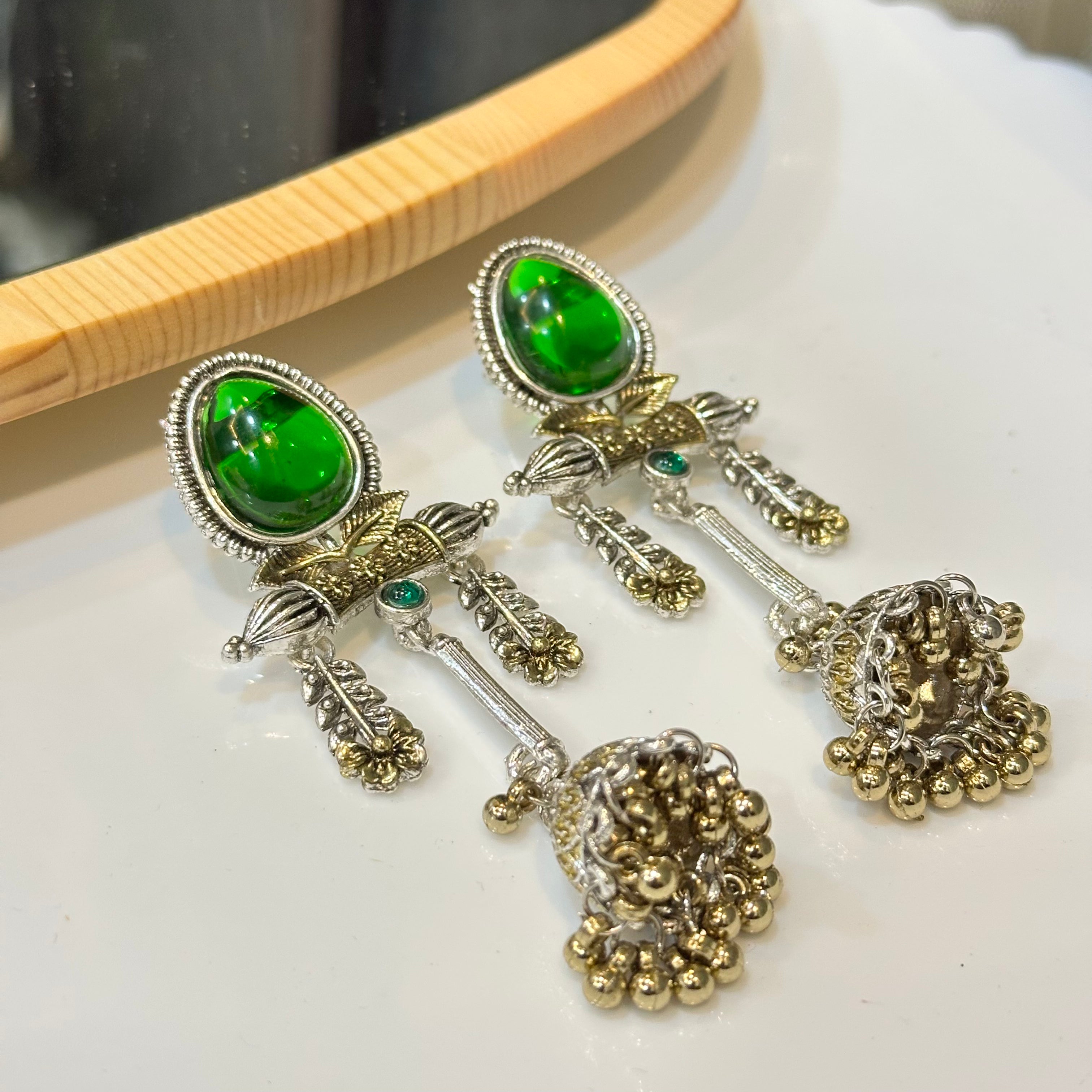 Green brass earrings