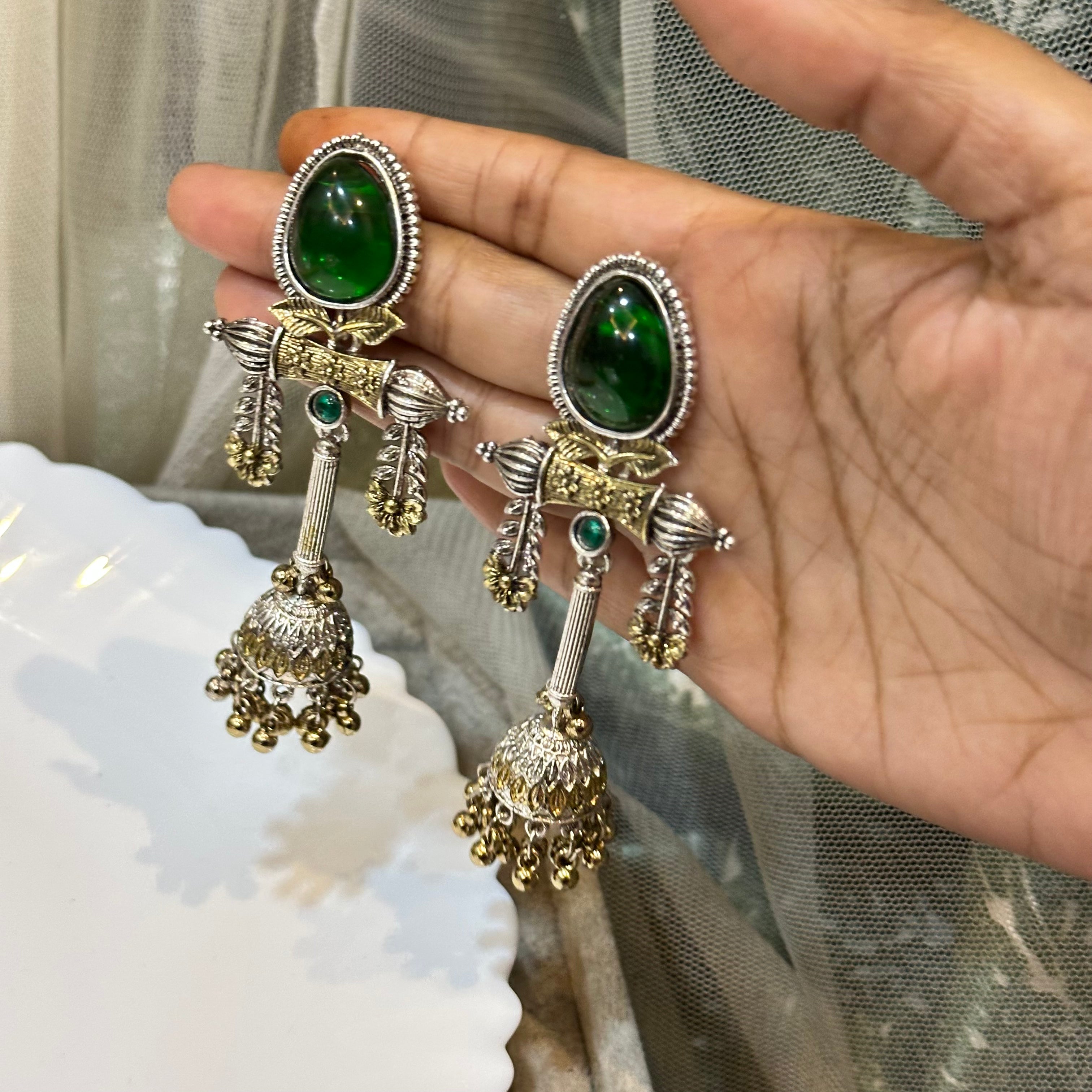 Green brass earrings